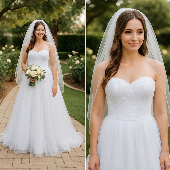 David’s Bridal White Wedding Dress 8/10 Strapless A-Line‎ Ball Gown Quinceañera